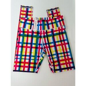 Terez Women's Small Bright Plaid Multicolor Activewear Leggings Pull On